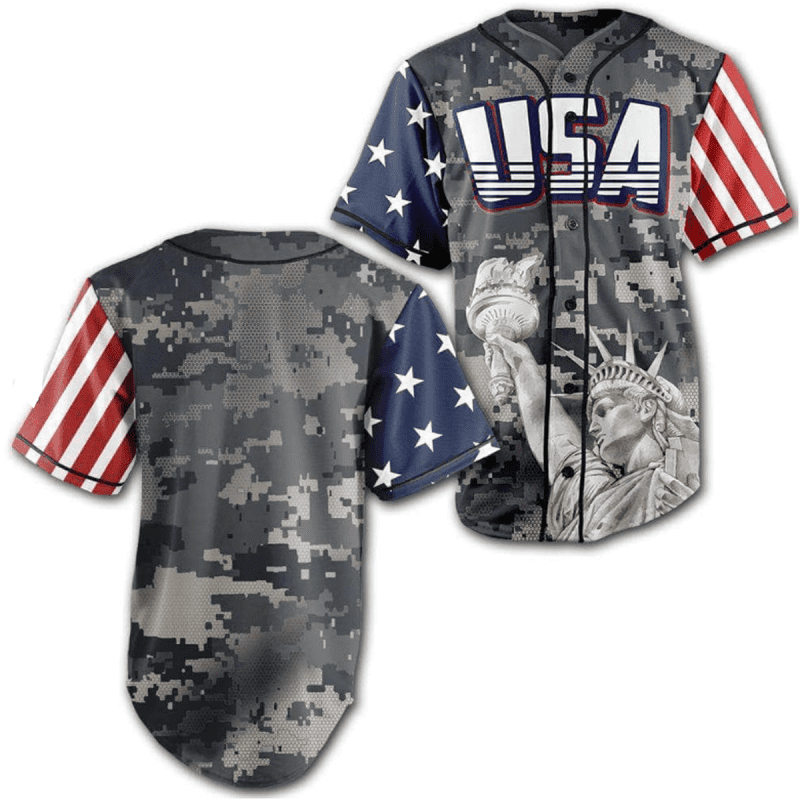 CustomAmericaStatueOfLibertyCamoBaseballJerseyBLANK