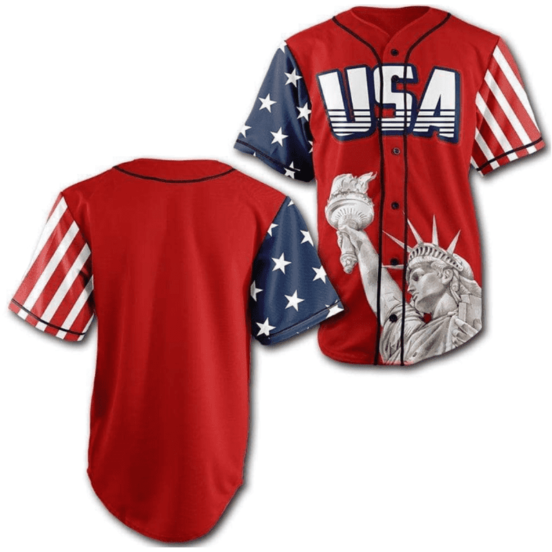 CustomAmericaStatueOfLibertyRedBaseballJerseyBLANK