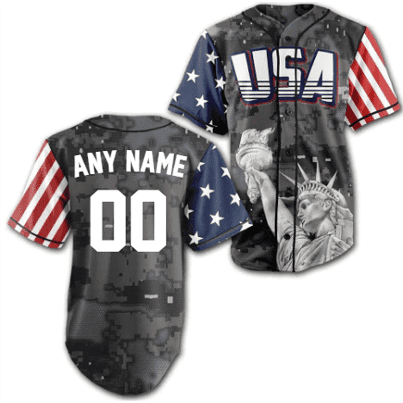 CustomAmericaStatueOfLibertySTEELCamoBaseballJersey