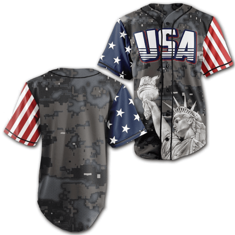 CustomAmericaStatueOfLibertySTEELCamoBaseballJerseyBLANK