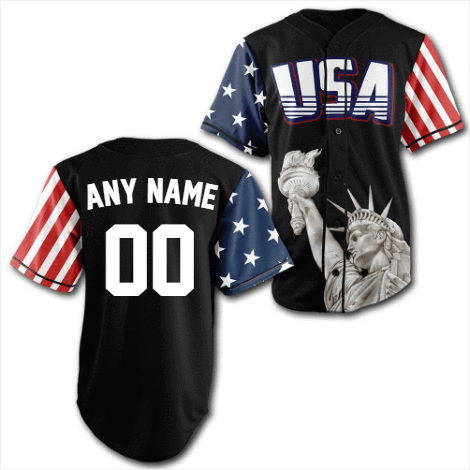 Custom Black USA Baseball Jersey - Greater Half